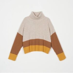Petite Studio NYC Lena Brown Colorblock Wool Cashmere Blend Sweater Size XXS